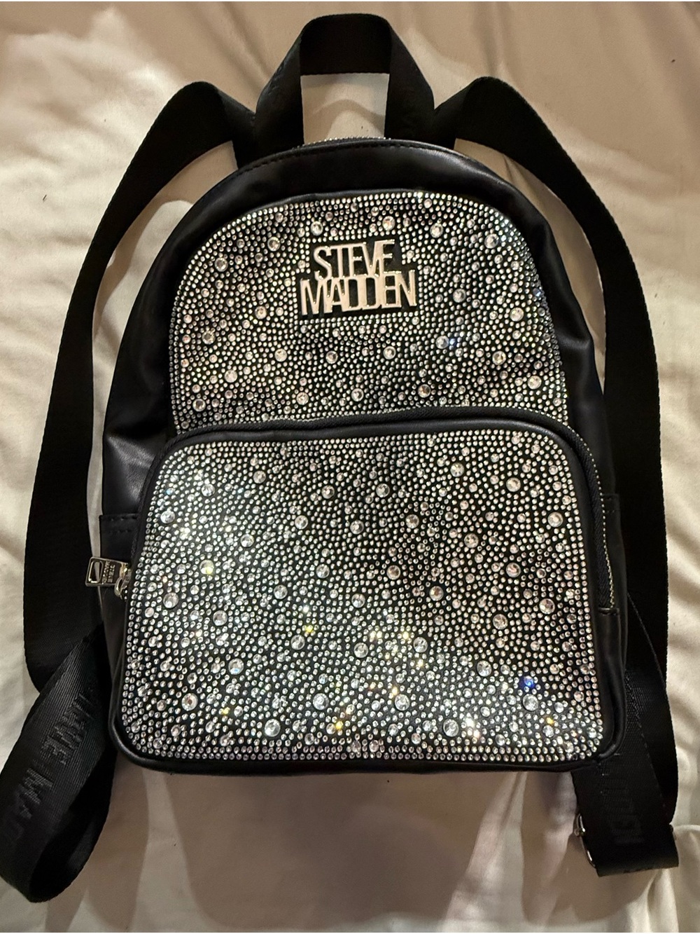 Steve Madden Black Crystal-Studded Mini Backpack
